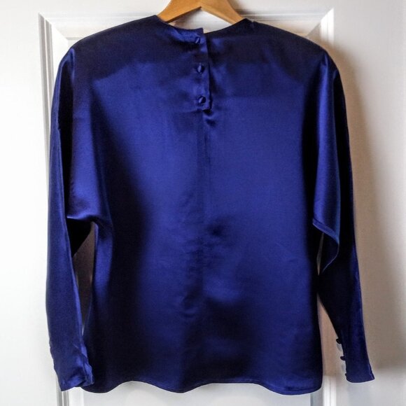 Lord & Taylor Navy Silk Dolman Sleeve LS Blouse - Picture 2 of 9